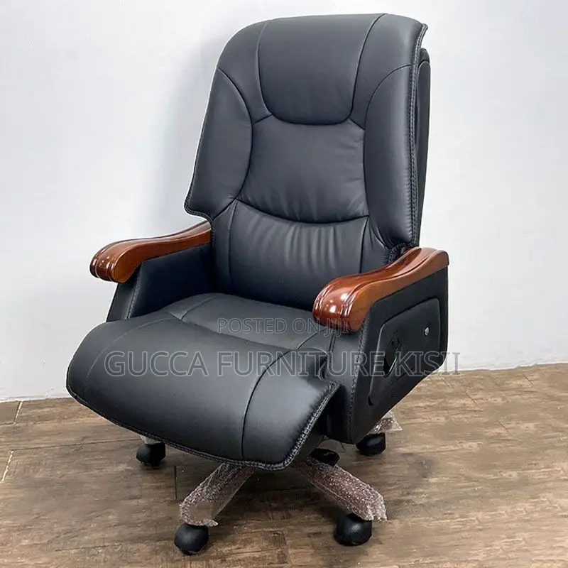Office Chair; High-Back Wooden Leather Office Chair