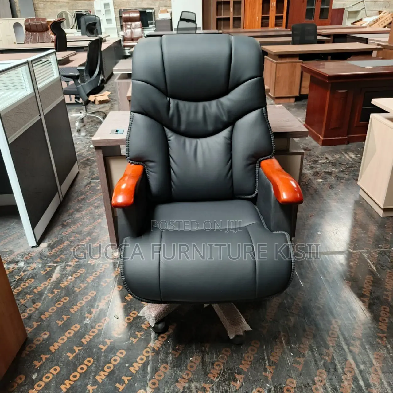 Office Chair; High-Back Wooden Leather Office Chair