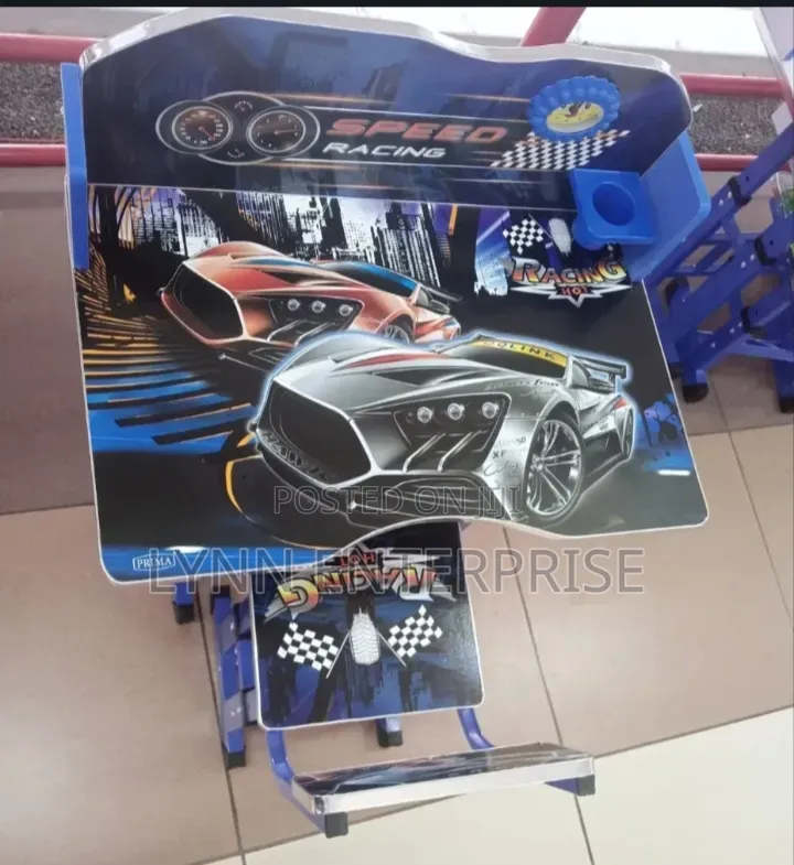 Blue Executive Racing Car Adjustable Kids Study Table Desk