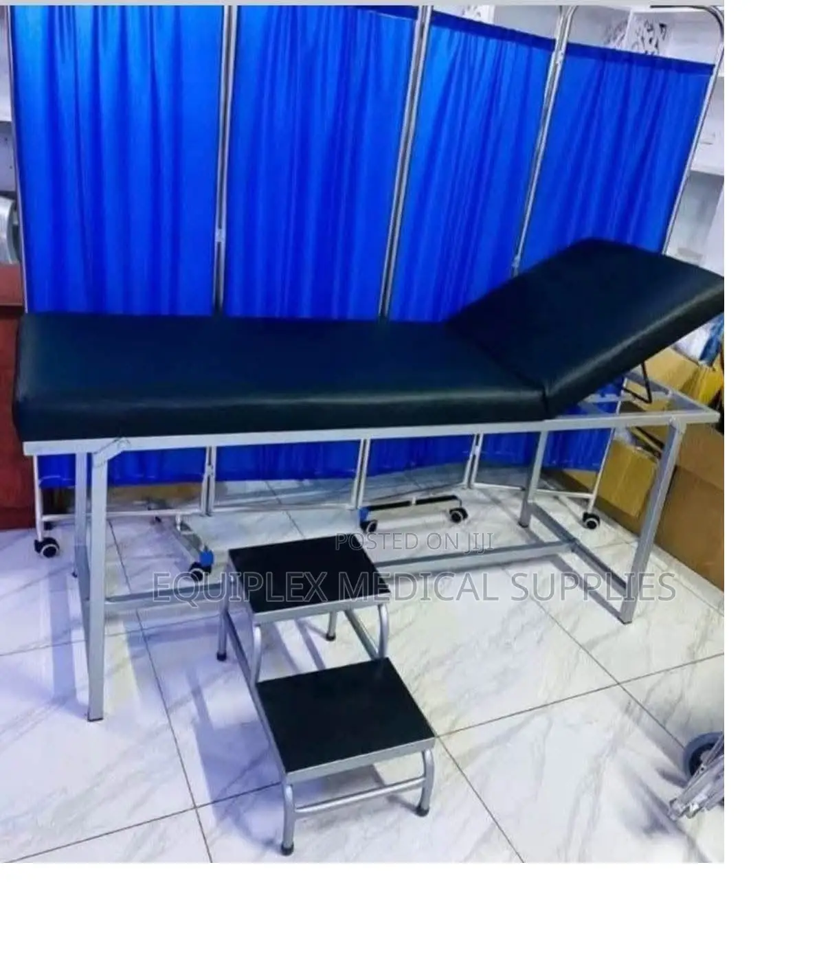 Examination Couch, Ward Screen (4 Fold), and Stepping Stool Combo