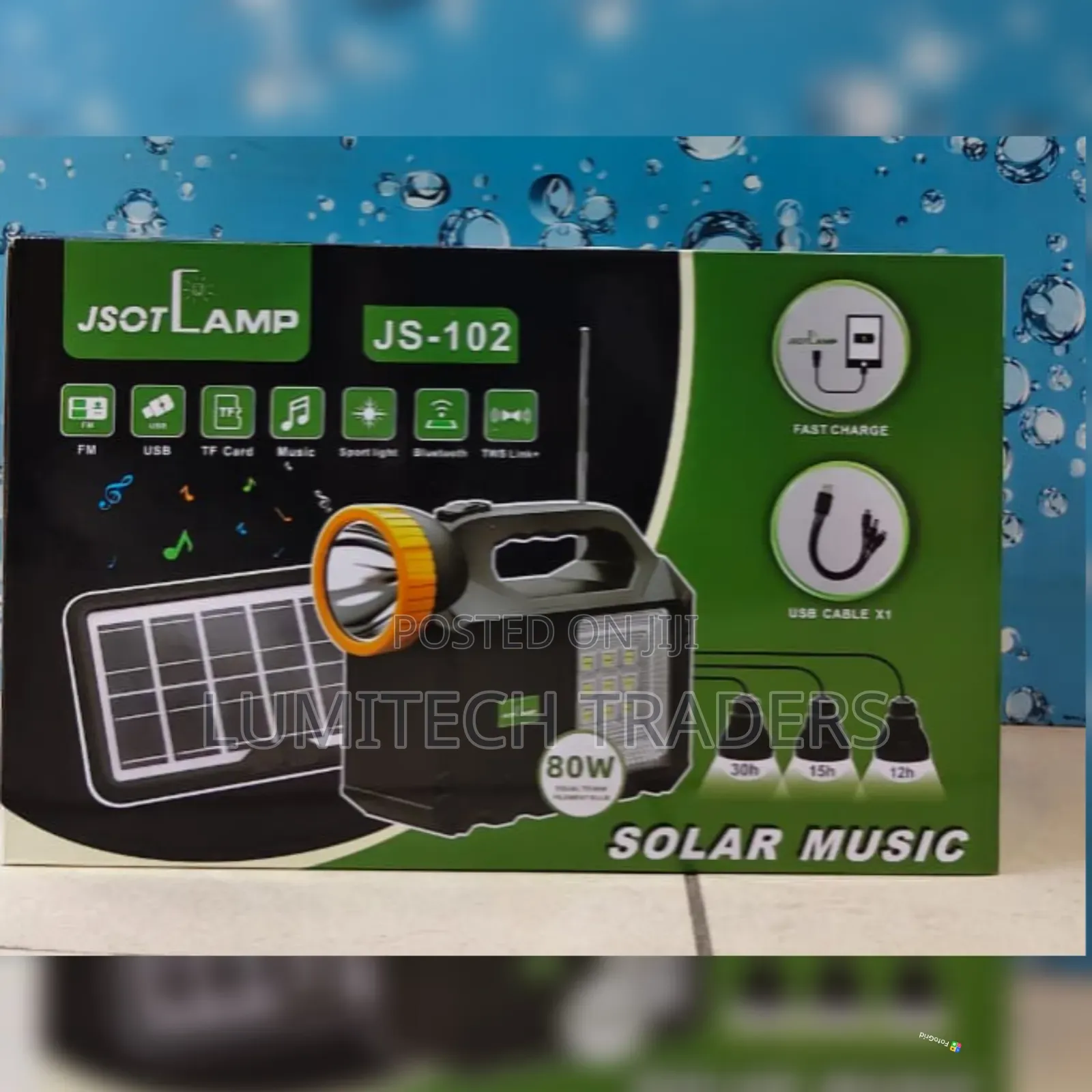 JS-102 Solar Lighting System With Radio/Bt Speaker,3 LED Bulbs