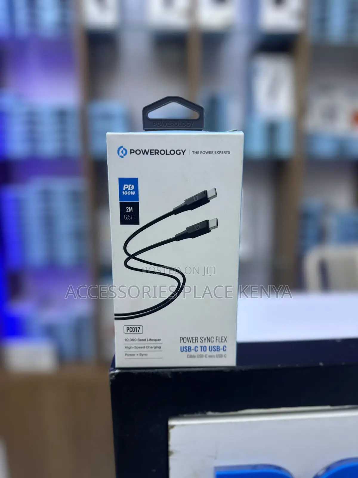Powerology 100W USB-C to USB-C V3.1 5G TPE Jacket Cable 2 Meter - Blac