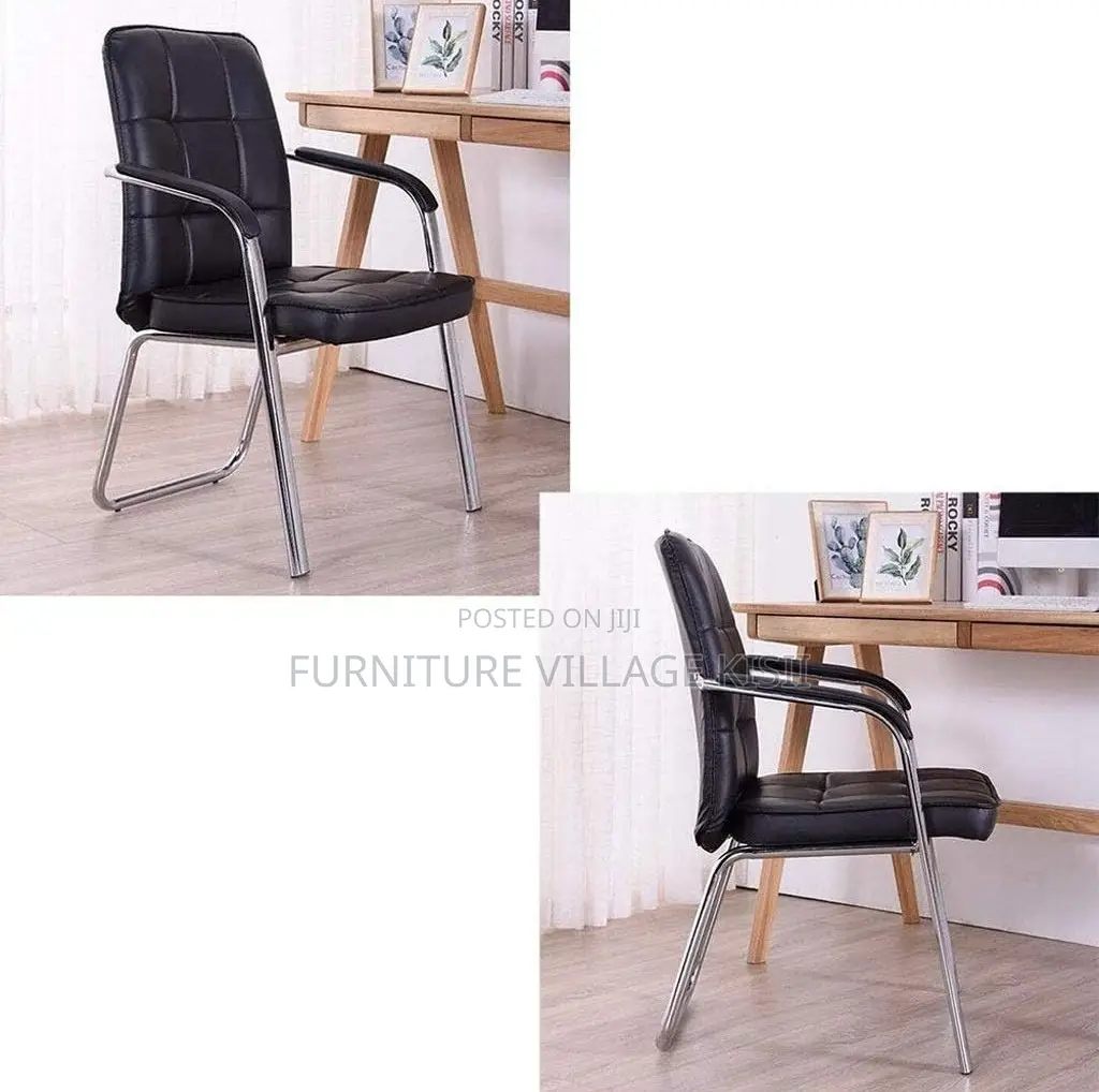 Office Chair;BlackLeather Vistors Waiting Chair.