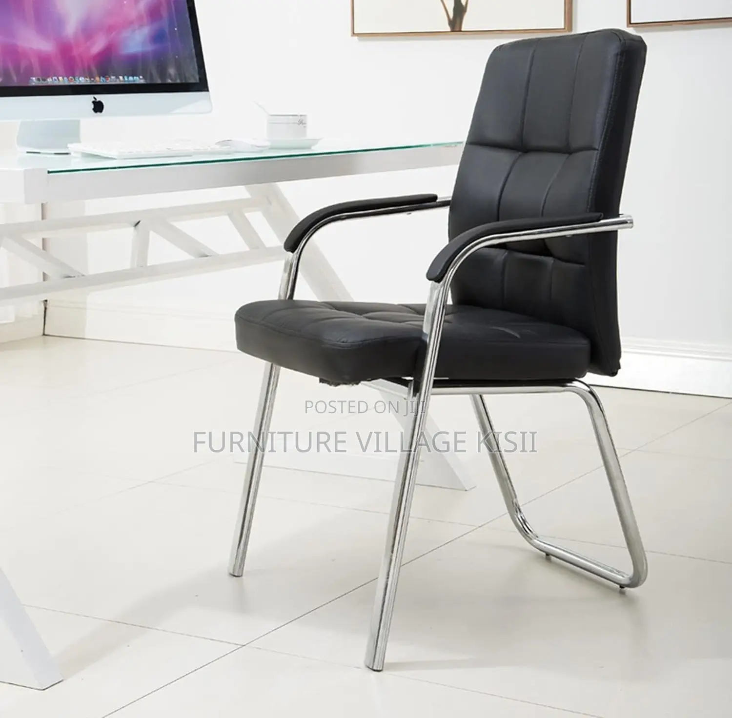 Office Chair;BlackLeather Vistors Waiting Chair.