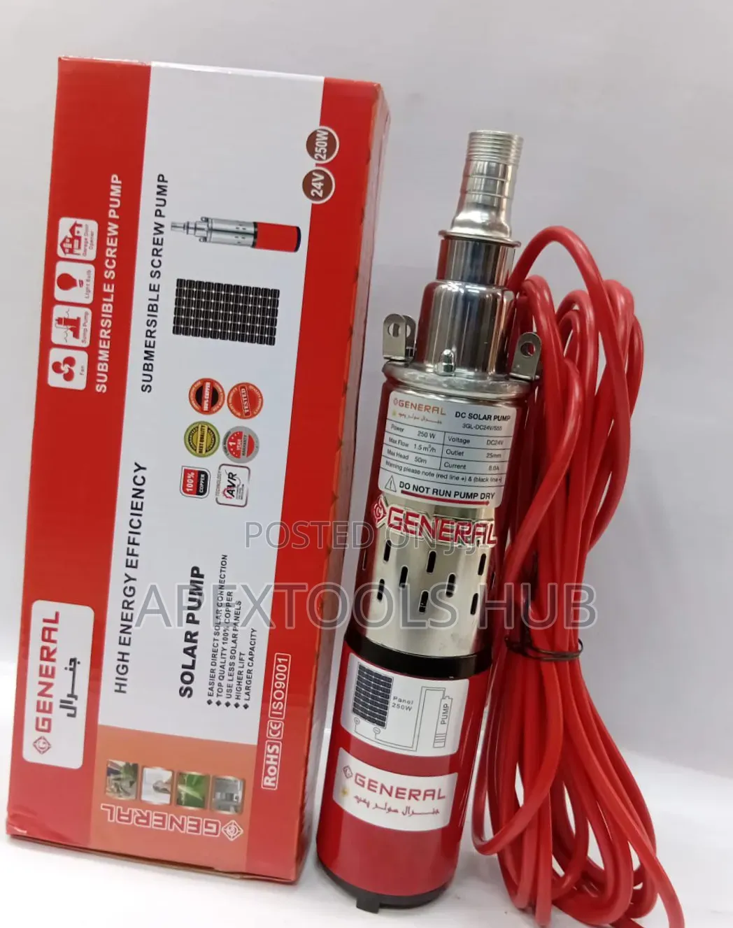 GENERAL 24V 250W Solar Submersible Screw Pump Deep Well Pump-50m Head