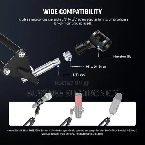 Adjustable Microphone Boom Arm Stand, Steel Scissor Suspension Arm Wit