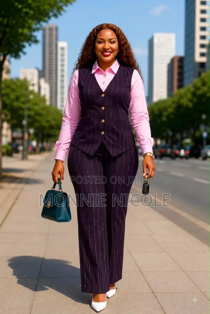 Ladies YZ Formal Trouser Suit With Pink Shirt