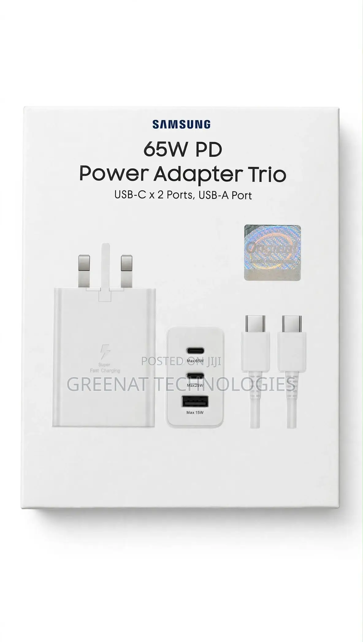 Samsung 65W PD Power Adapter Trio - 3-Port Fast Charger USB-C X2 USB-A