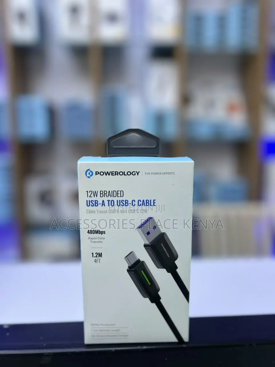 Powerology 15W Zinc Alloy+48 Braiding USB a - Type C Cable - Black