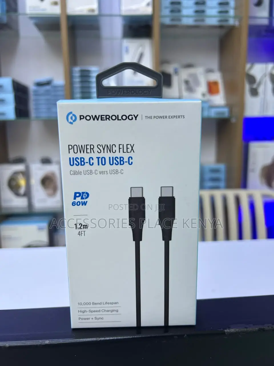 Powerology 60W USB-C to USB-C V2.0 TPE Jacket Cable 1.2 Meter - Black