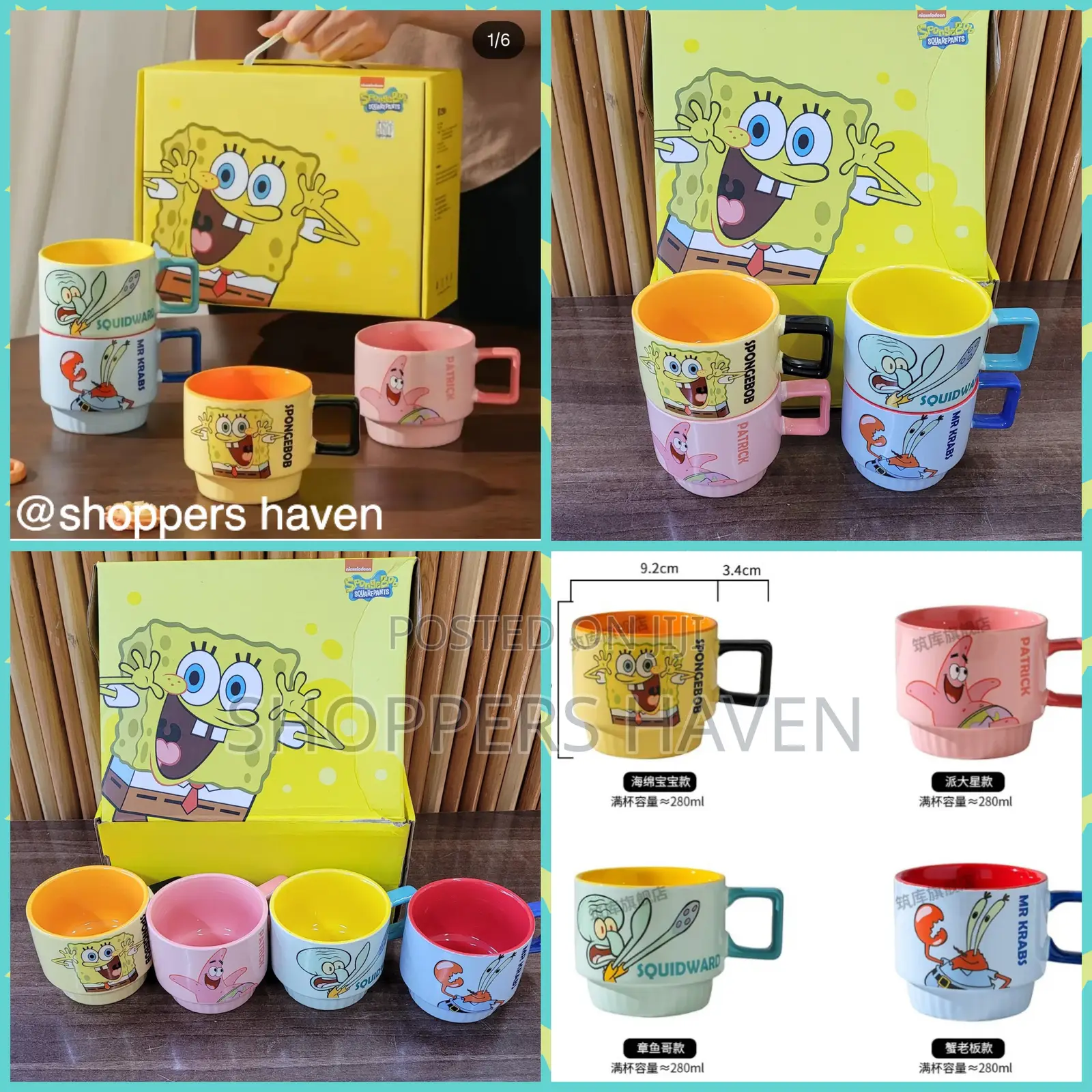 4pc Set Sponge Bob Mugs
