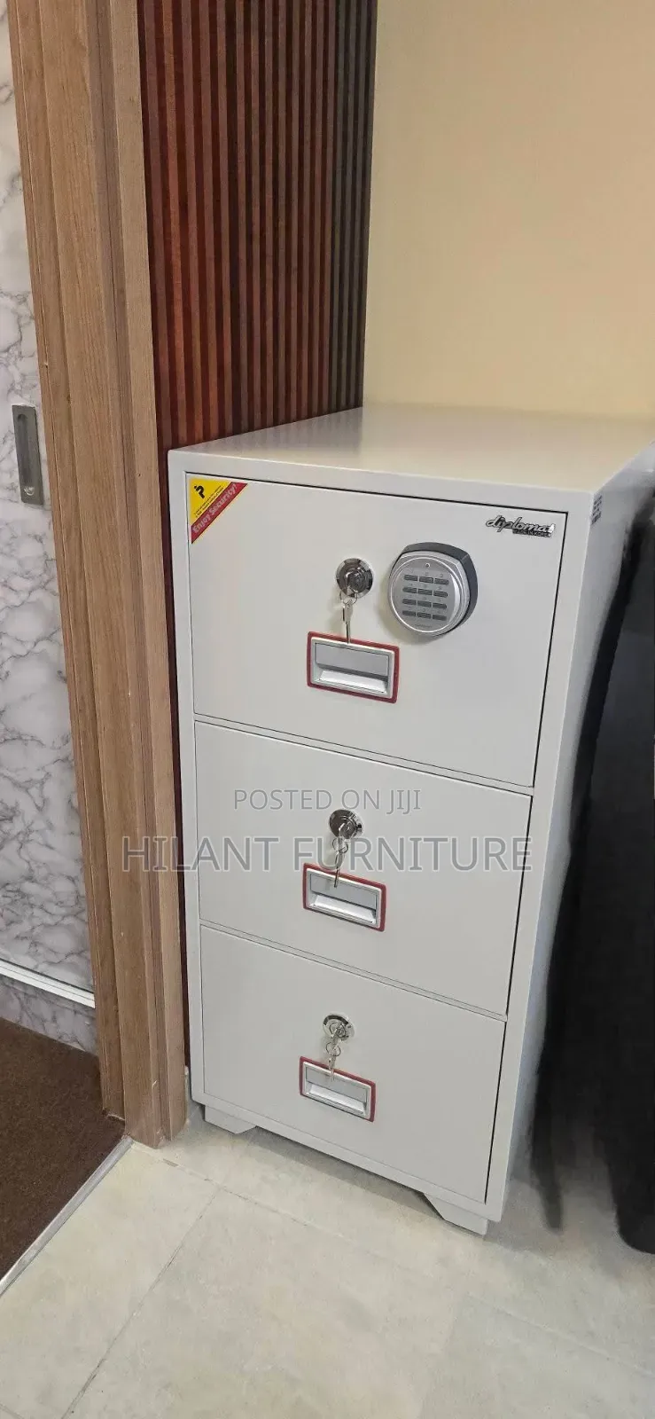 3-Drawer Fireproof Safe Cabinet With Digital & Key Lock