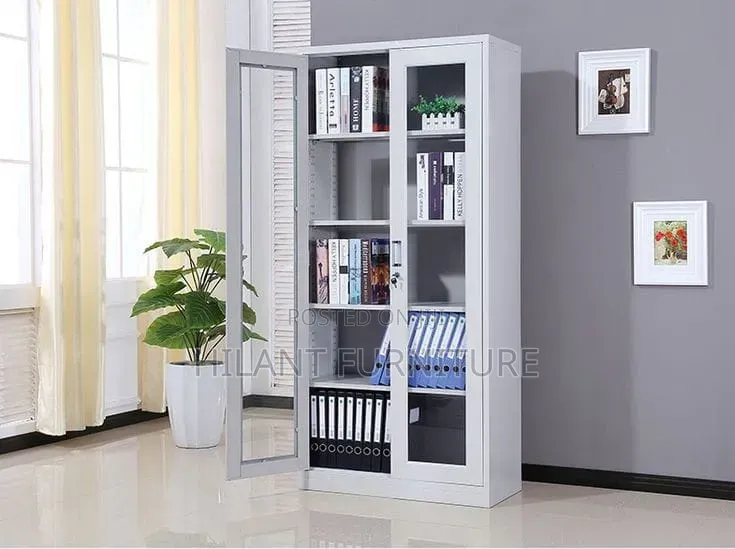 Premium Steel Office Storage Cabinet With Glass Doors
