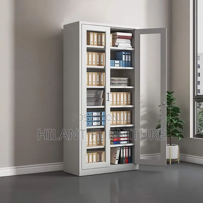 Premium Steel Office Storage Cabinet With Glass Doors