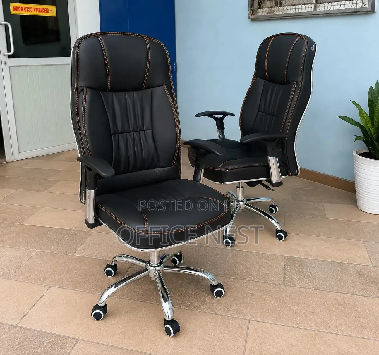 High Back Leather Swivel Chair With Wheels