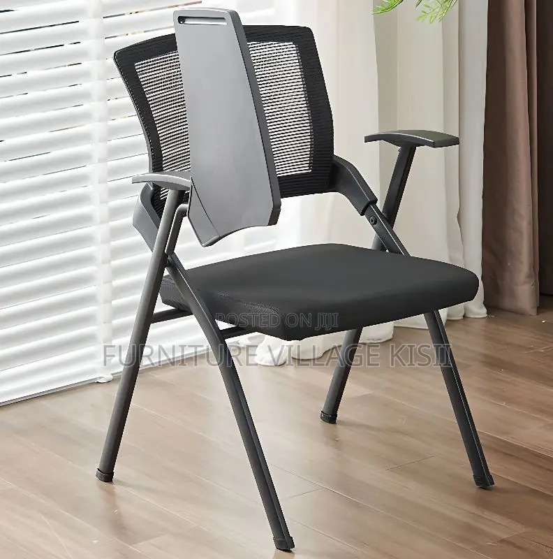 Office Furniture; Black Foldable Training Chair With Writing Pad