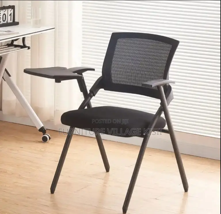 Office Furniture; Black Foldable Training Chair With Writing Pad