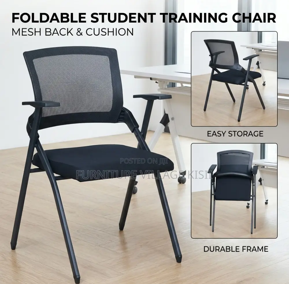 Office Furniture; Black Foldable Training Chair With Writing Pad