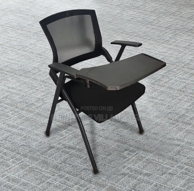 Office Furniture; Black Foldable Training Chair With Writing Pad