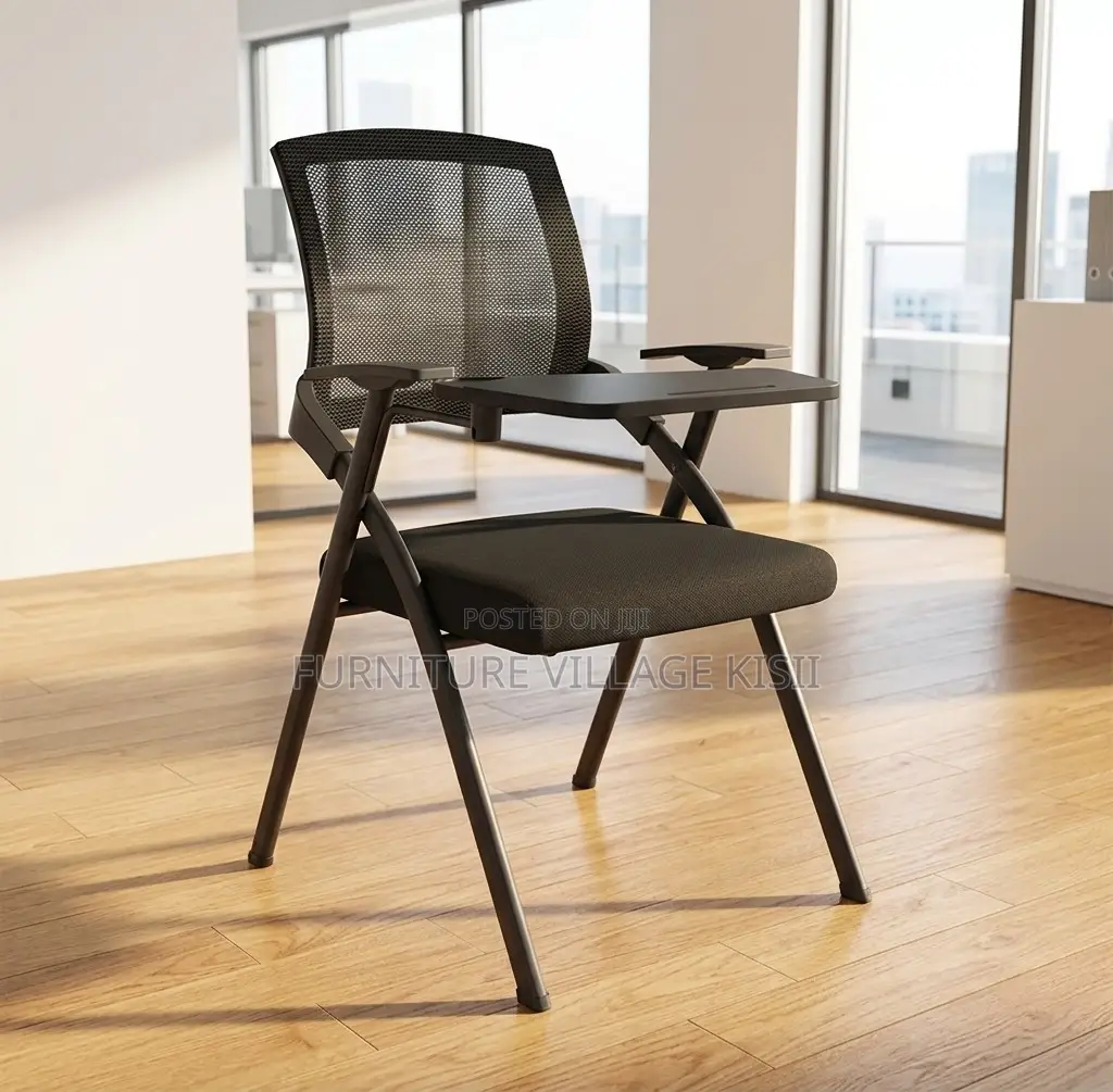 Office Furniture; Black Foldable Training Chair With Writing Pad