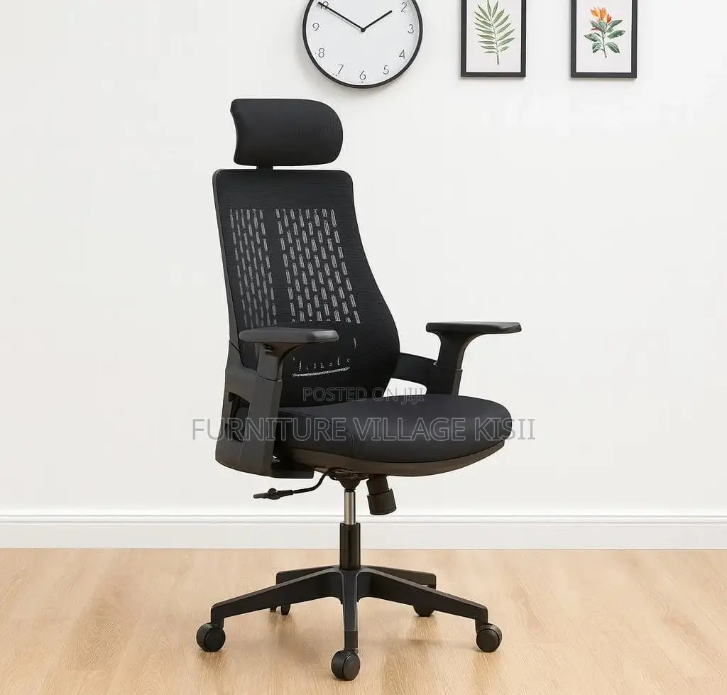 Office Chair; Black Ergonomic High Back Lama Chair.