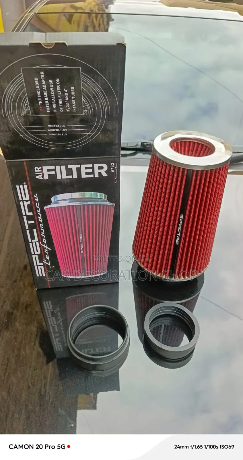 Conical Air Filter With Complete Multi Size Adapter Ring 3/3.5/4"