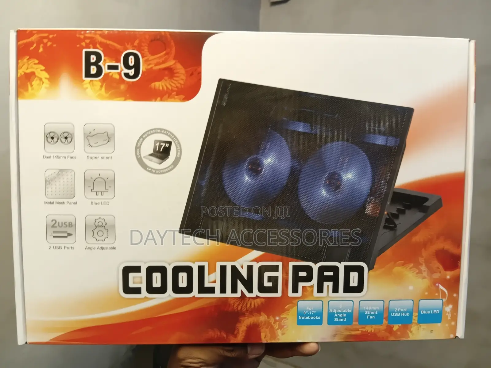B-9 Dual-Fan Laptop Cooling Pad for Notebooks Up to 17 Inches.