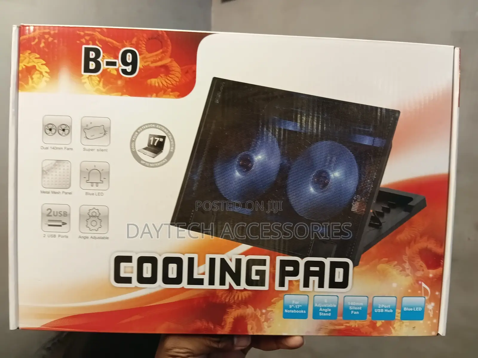 B-9 Dual-Fan Laptop Cooling Pad for Notebooks Up to 17 Inches.
