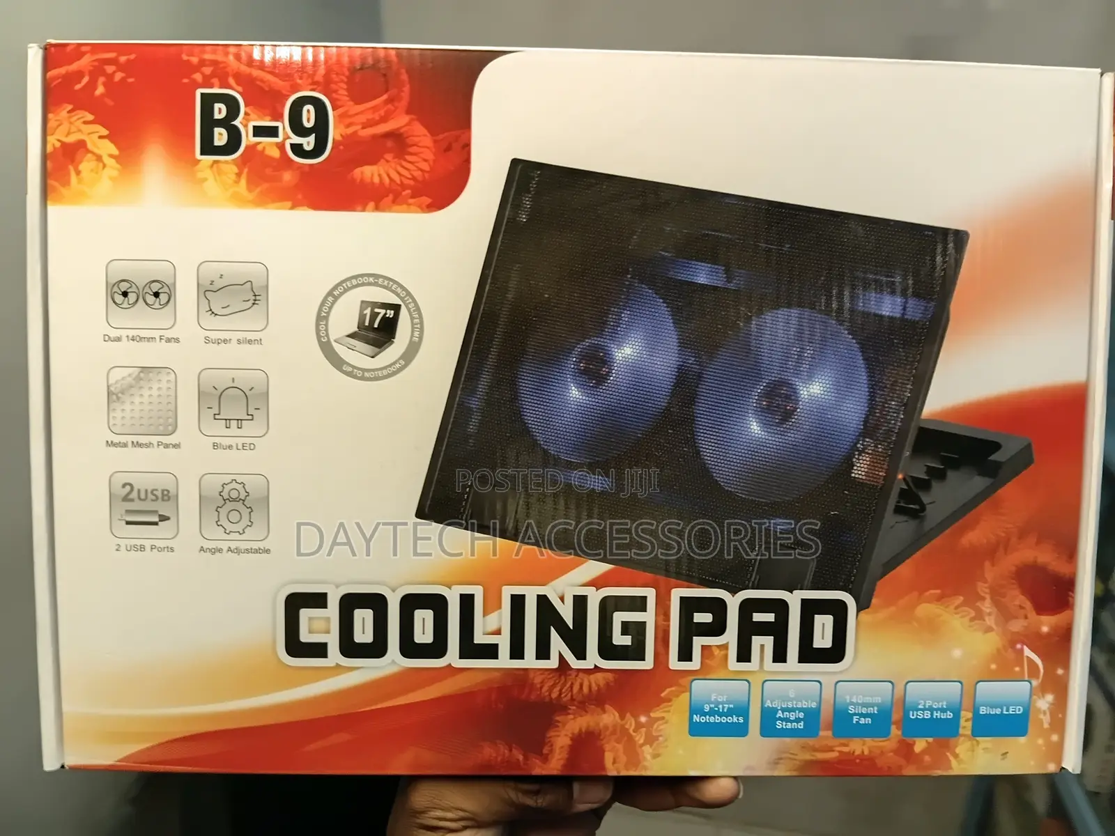 B-9 Dual-Fan Laptop Cooling Pad for Notebooks Up to 17 Inches.