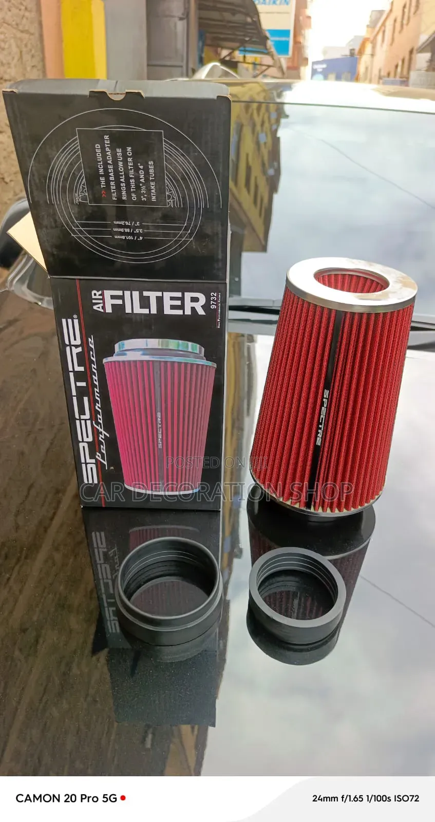 Cane Air Filter Red Pleated With Silver Top Plate Black Rubber Base