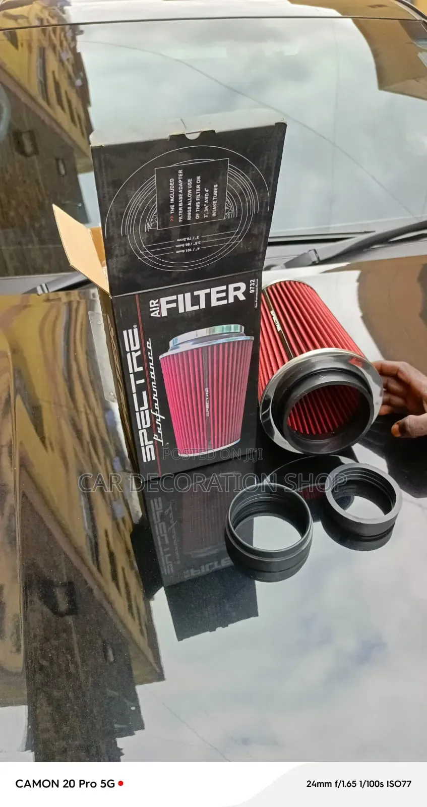 Performanc Conical Air Filter With Red Washable Filter Element Adapter