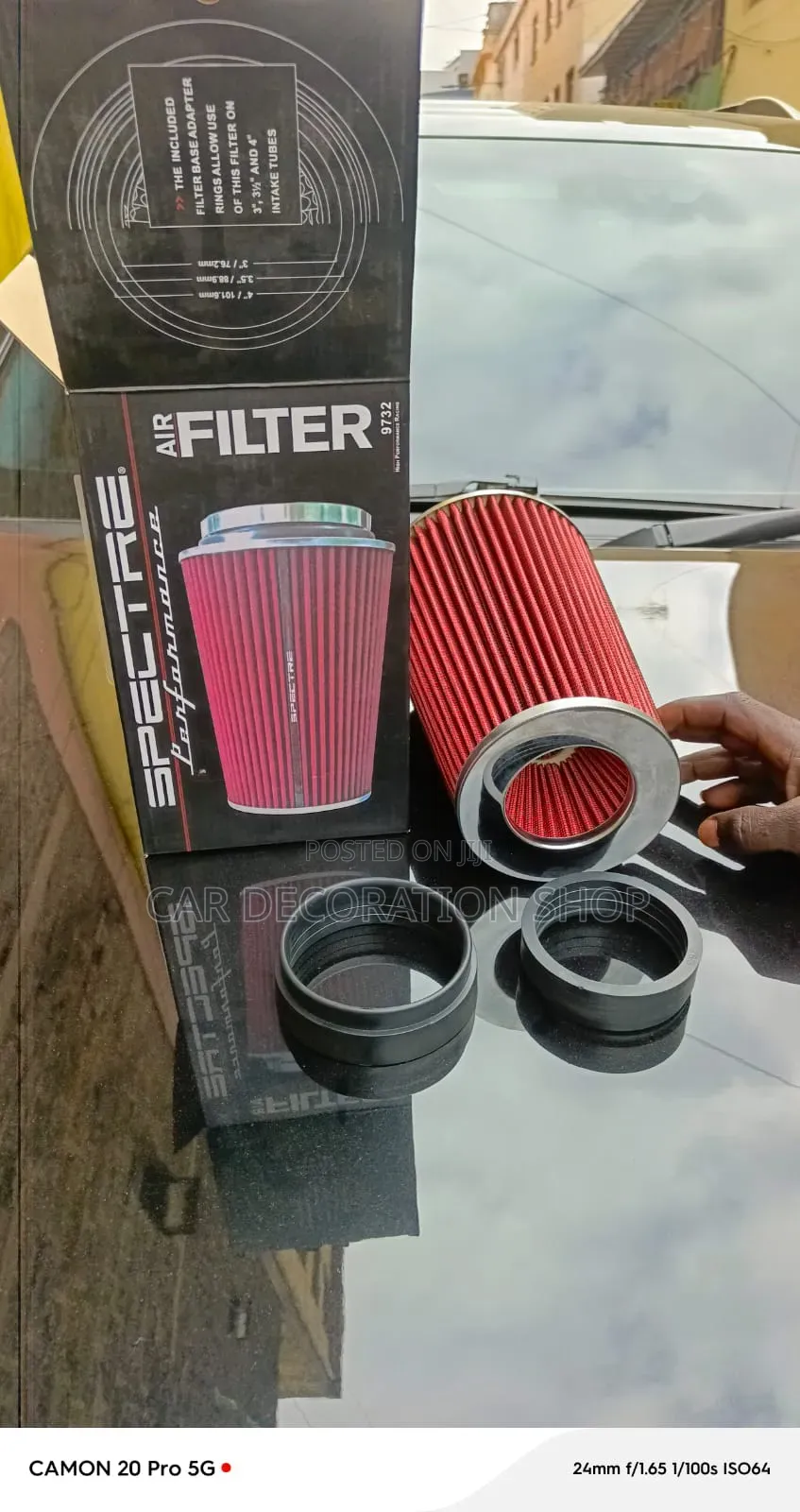 Performanc Conical Air Filter With Red Washable Filter Element Adapter