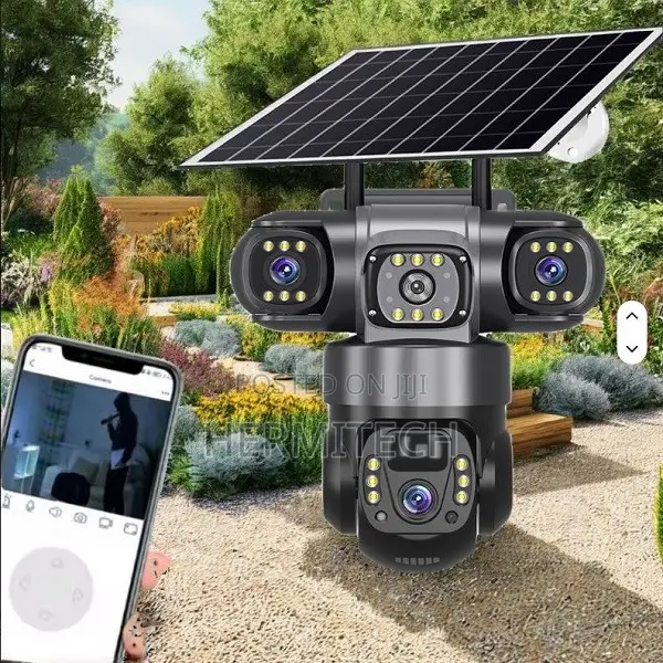 Triple Lens Outdoor 4G Solar Powered CCTV With Pan Tilt Control