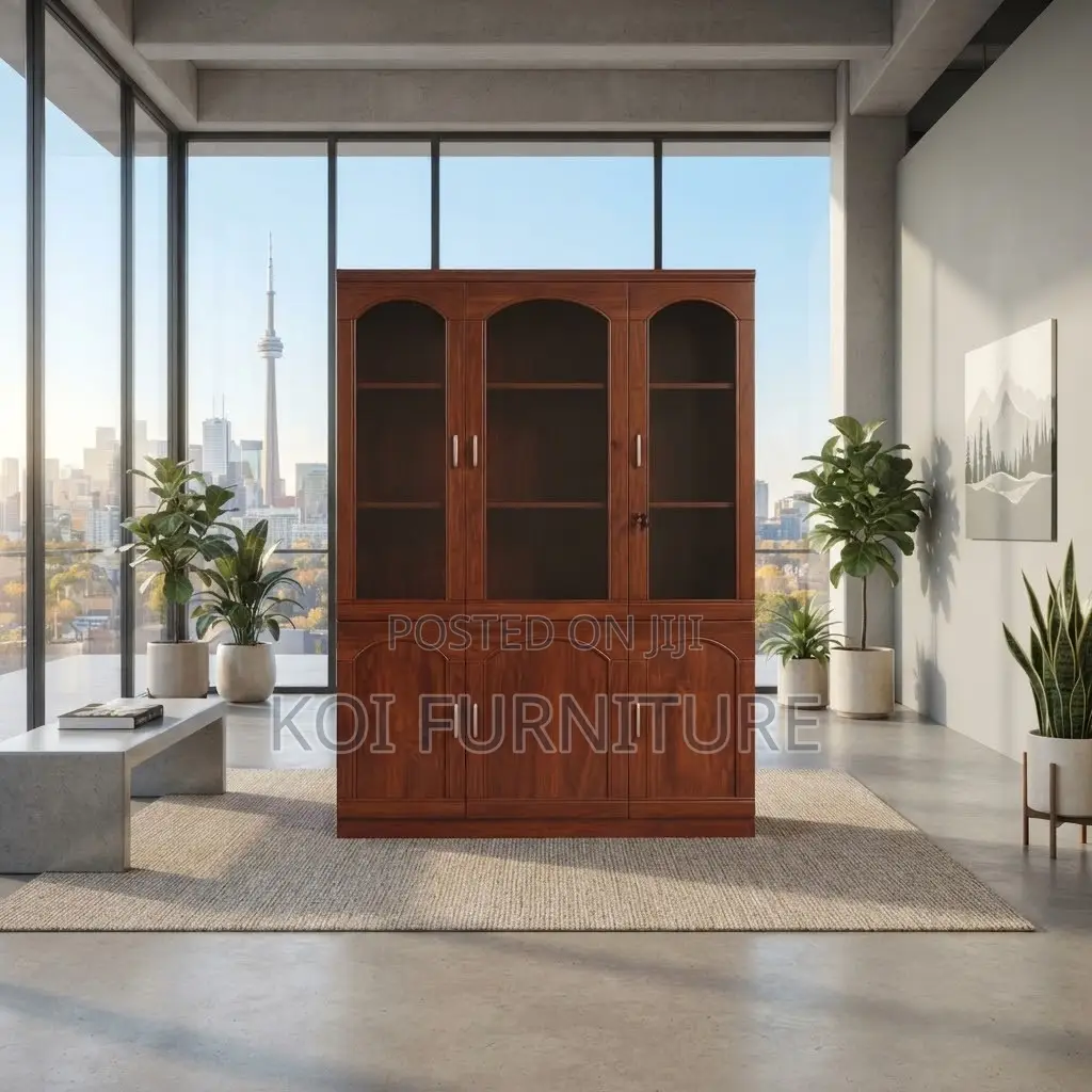Office Cabinet; Mahogany Brown-Red Polished 3 Doors Filing Cabinet