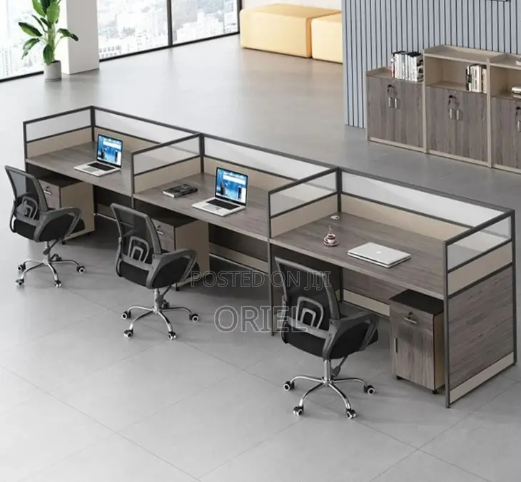 Office Workstation :3-Seater Workstation With Pedestal Filing Drawers