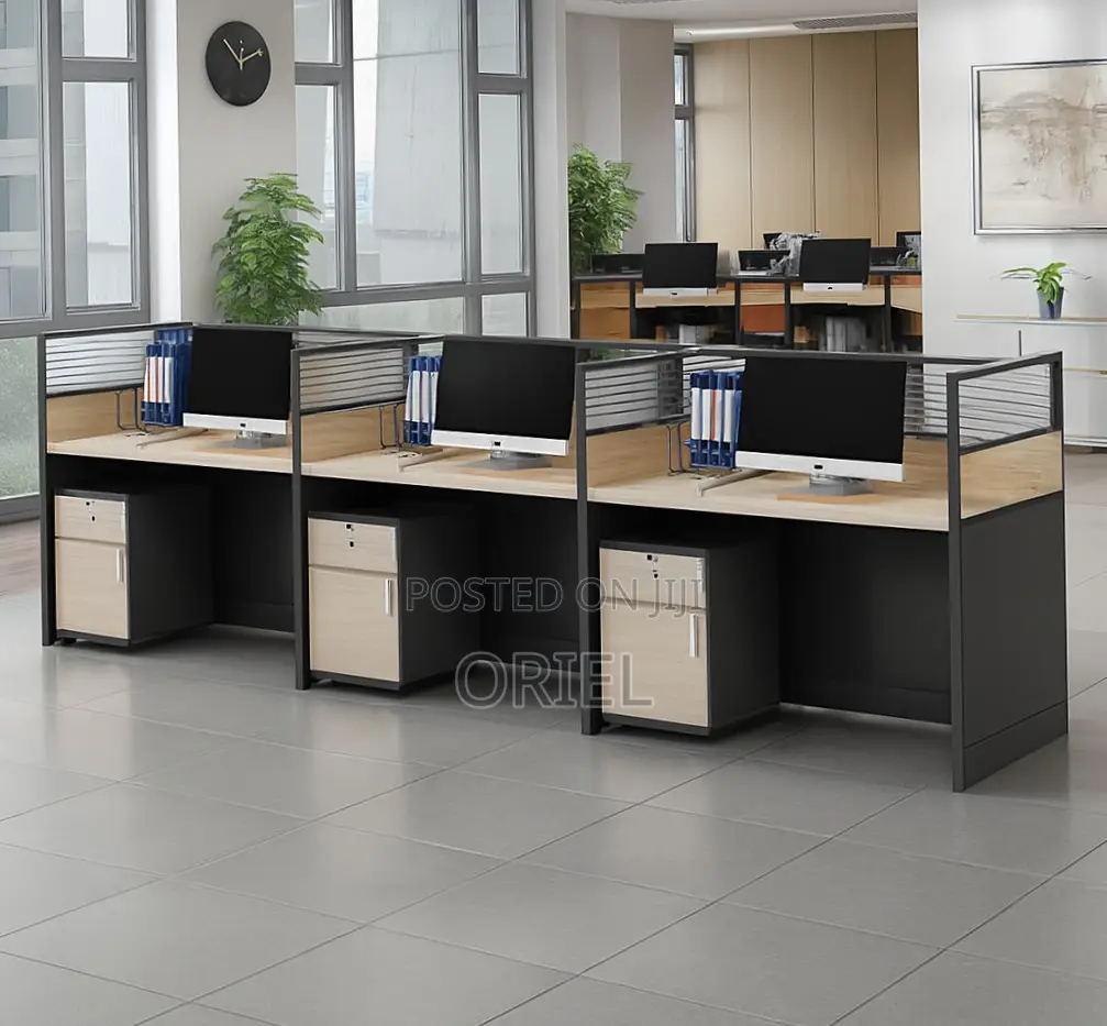 Office Workstation :3-Seater Workstation With Pedestal Filing Drawers
