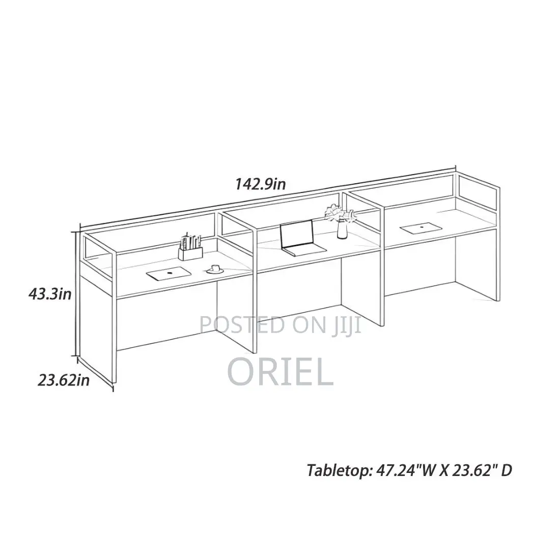 Office Workstation :3-Seater Workstation With Pedestal Filing Drawers