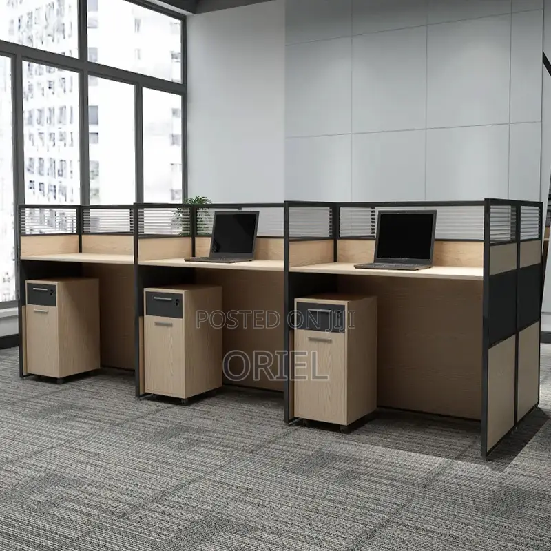 Office Workstation :3-Seater Workstation With Pedestal Filing Drawers