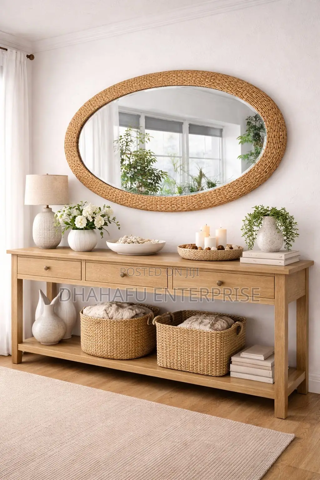 Big Modern Oval Rattan/Bamboo Mirror
