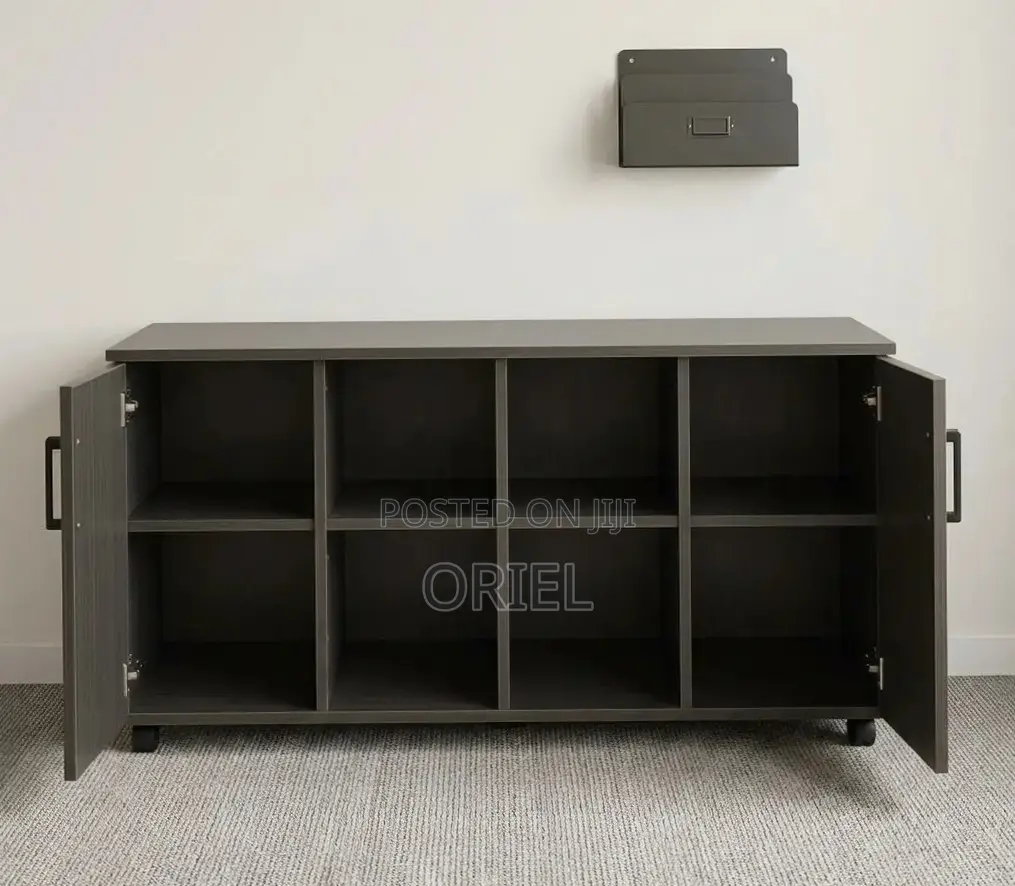 Office Storage Credenza : 4-Door Black Filing Credenza