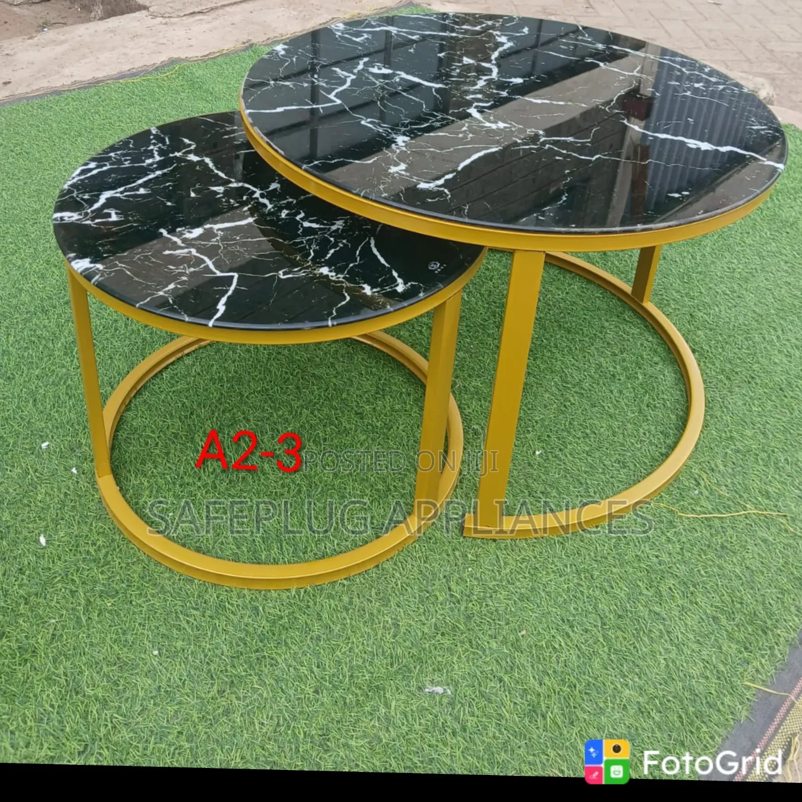 Black Marble-Effect Nesting Coffee Table –Modern Living Room Furniture