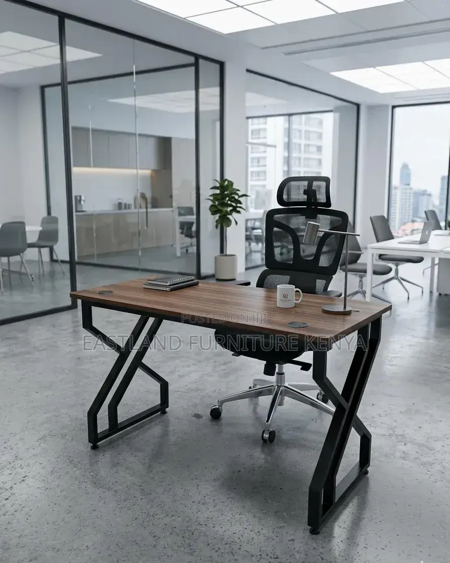 Brown And. Black Office Desk