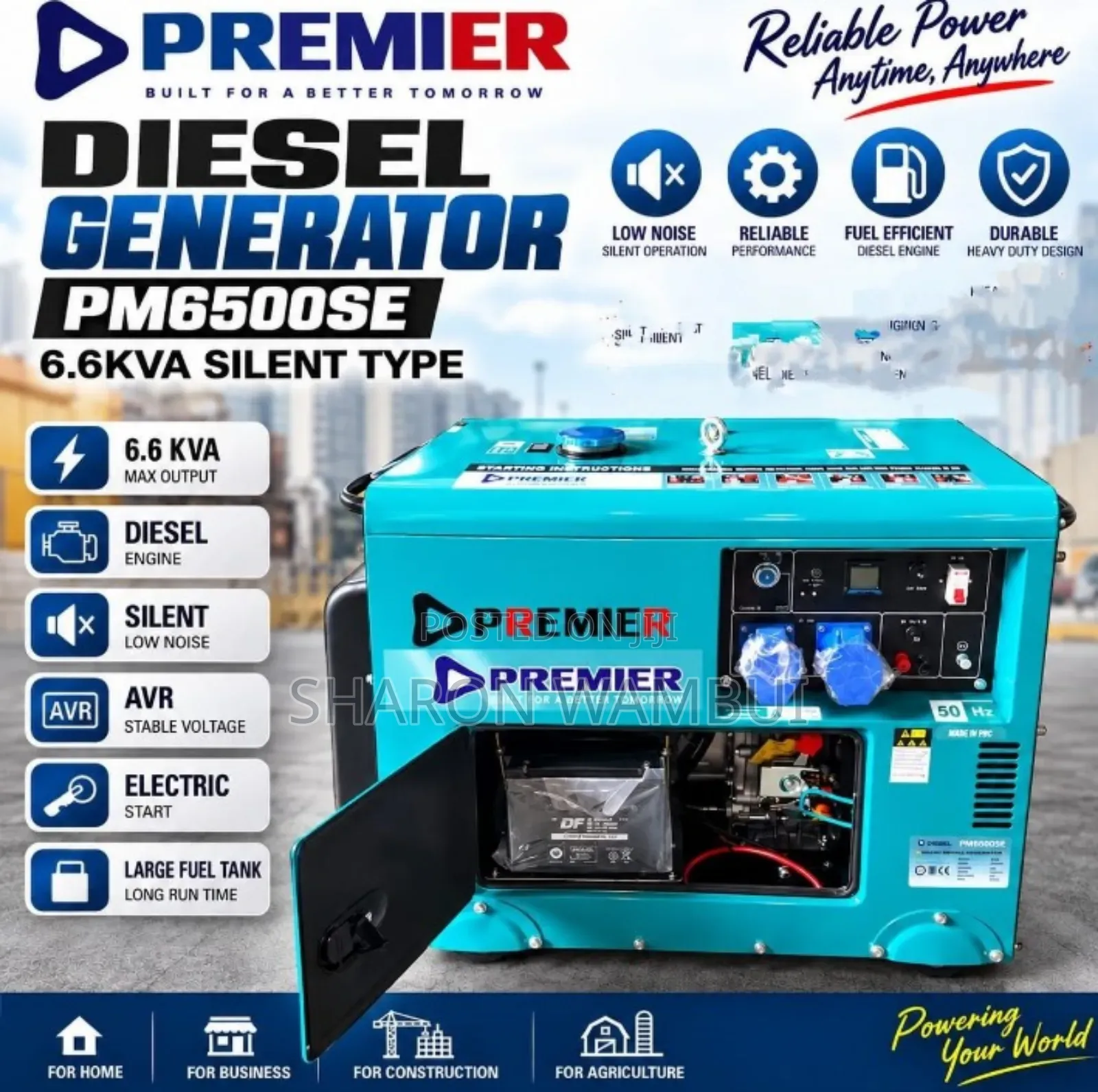 New Premier 6.5KVA Diesel Silent Generator/6.5kva Silent Generator