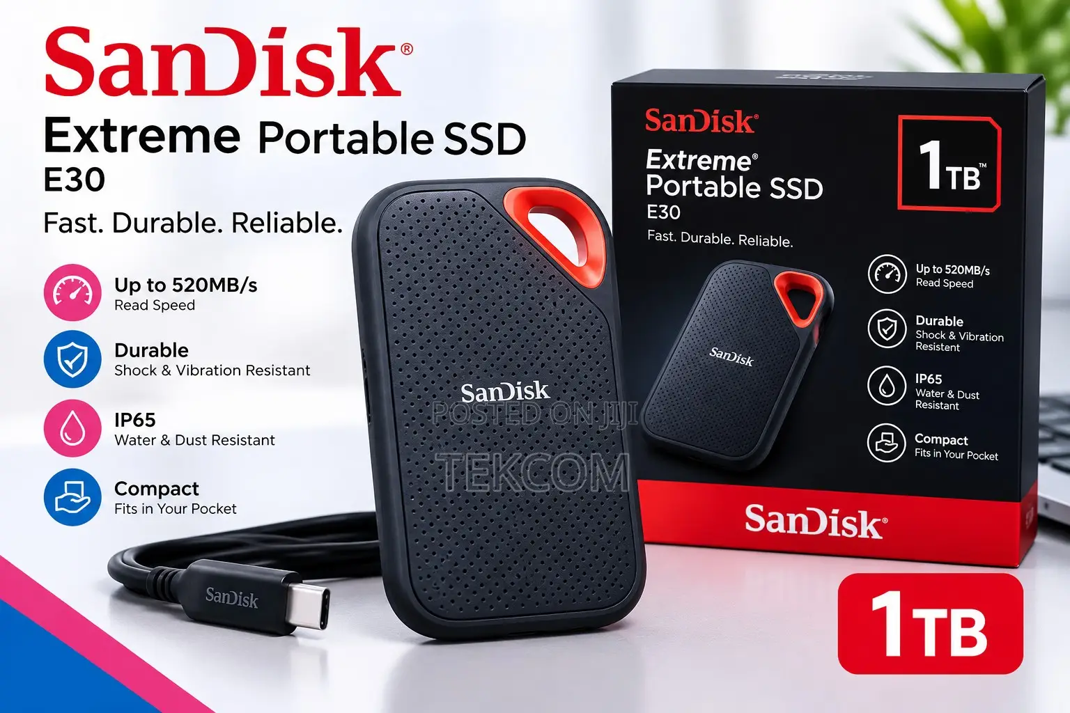 Sandisk E30 Portable External SSD 1tb - Sdssde30-1t00-G25