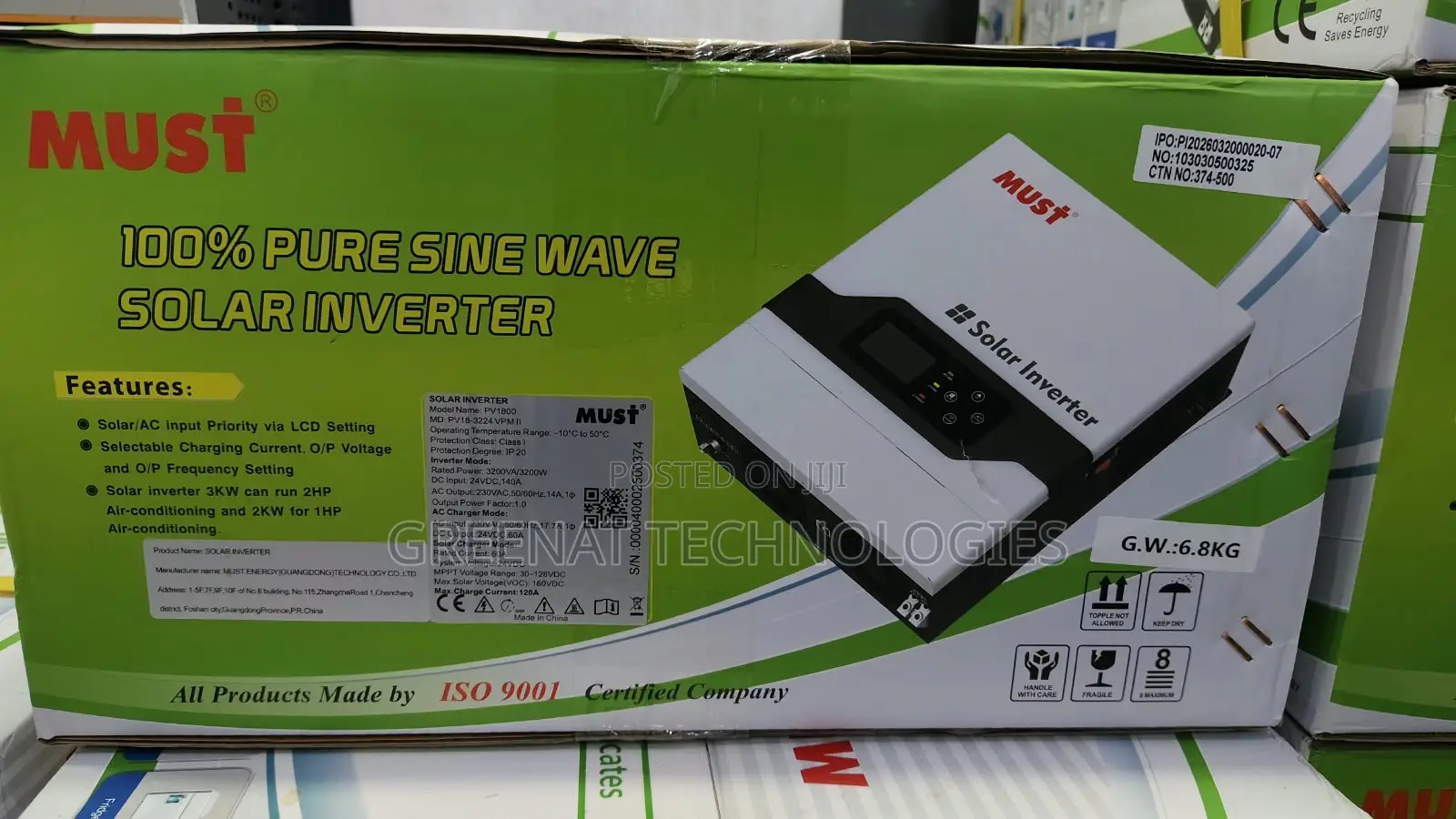 Must Pv1800 3.2kw 3200w Hybrid Solar Inverter 24v 60a MPPT 160v