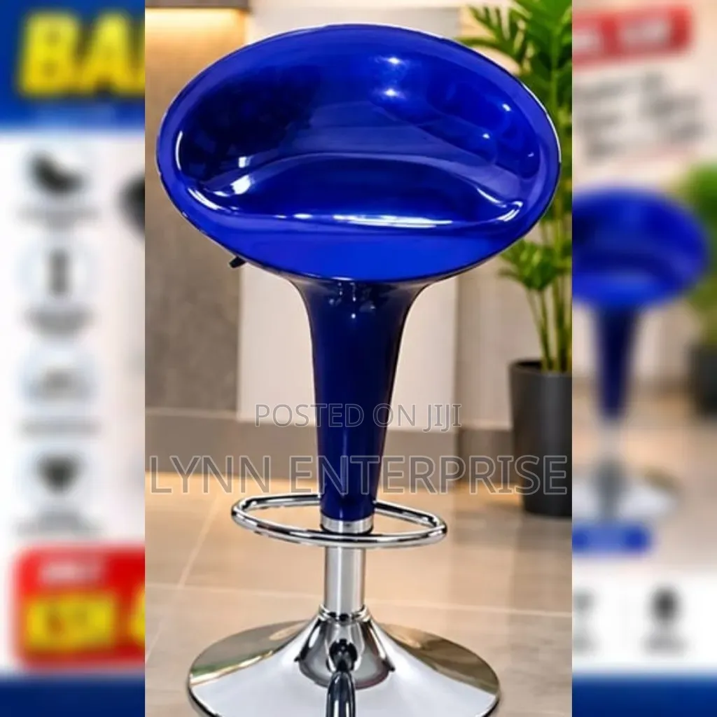 Blue Bar Stool With Swivel Seat and Adjustable Height
