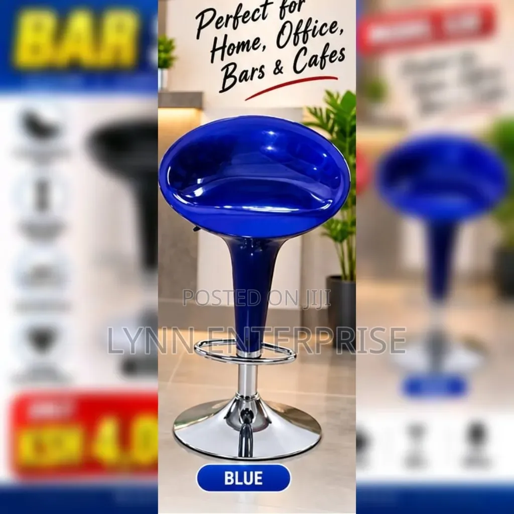 Blue Bar Stool With Swivel Seat and Adjustable Height