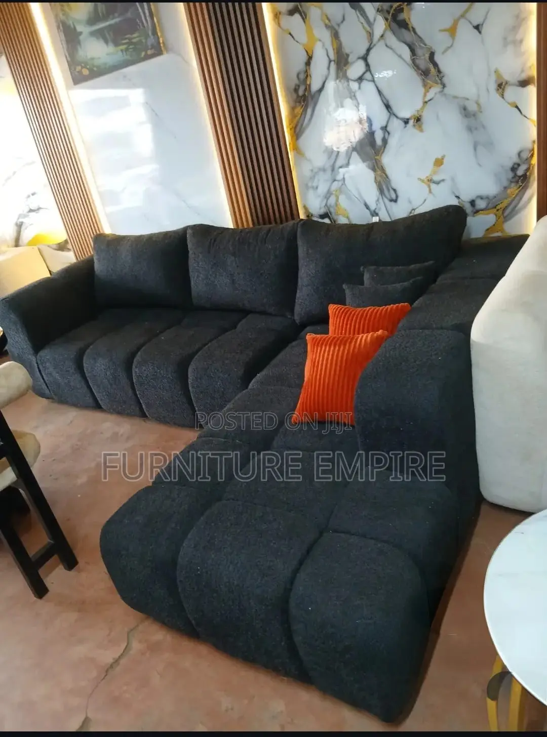 6‐Seater L‐Shaped Black Bubble Sofa