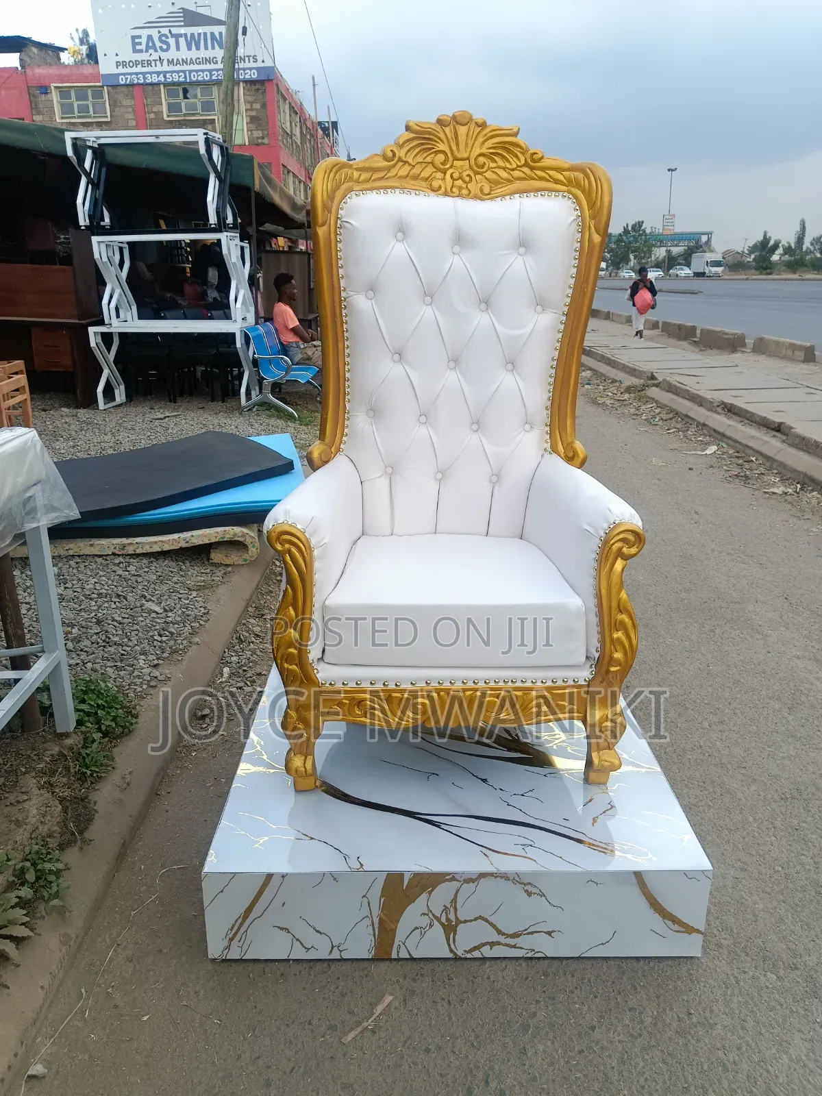 White Pedicure Seat and Marble Laminated Podium