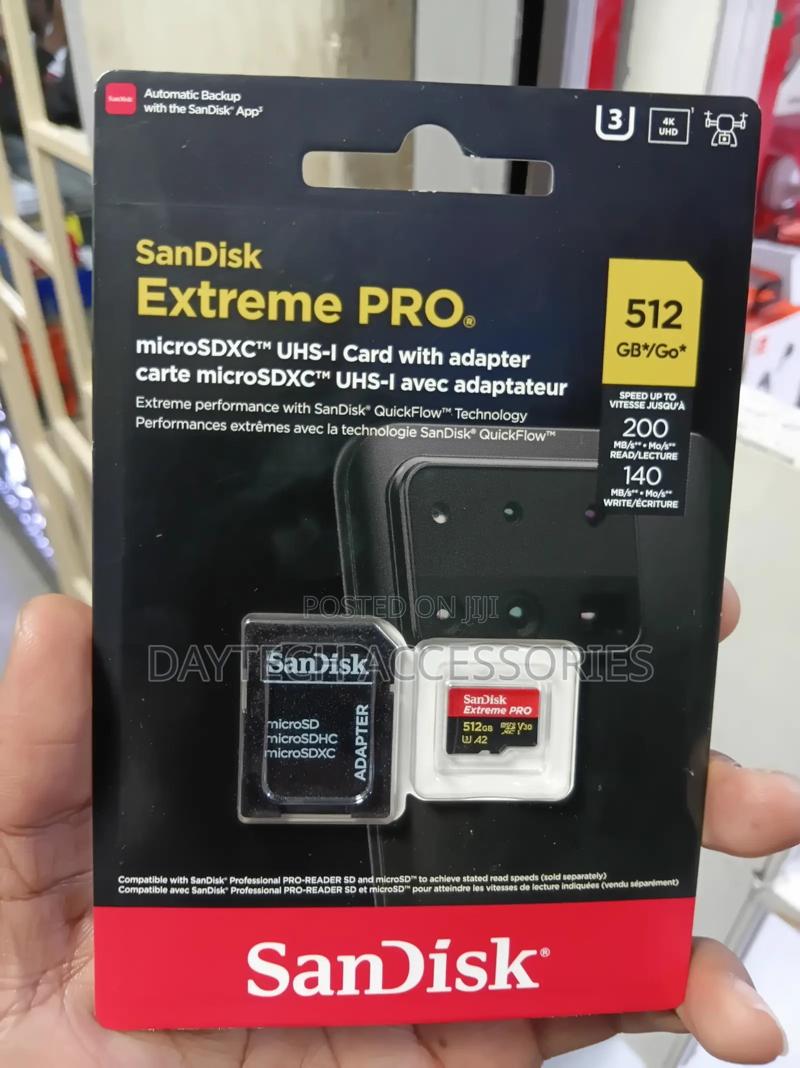 SanDisk 512GB Extreme Pro 200mb/S Read and 140mb/S Write microSD.